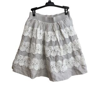 Leifsdottir Silk and Linen Blend Skirt with Lace Appliqué